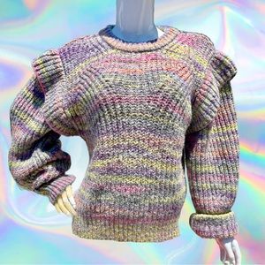 Multicolor Pastel Knit Statement Layered Shoulder Sweater